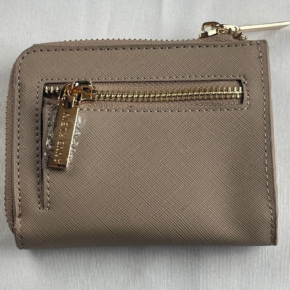 Anne Klein Wallet Taupe Gold Zip‎ Around Card Holder Small Purse